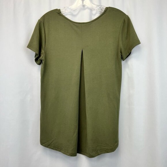 Bobi Los Angeles Womens Blouse Olive Green Short Sleeve Lace Up Detail Pleat S - Picture 7 of 10